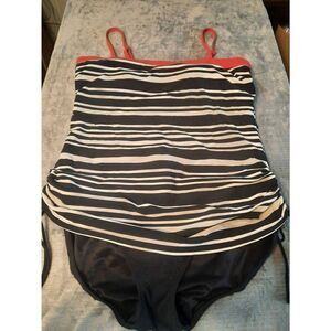 Lands End Swim One Piece Bathing Suit Size 16 Black and White Stripes